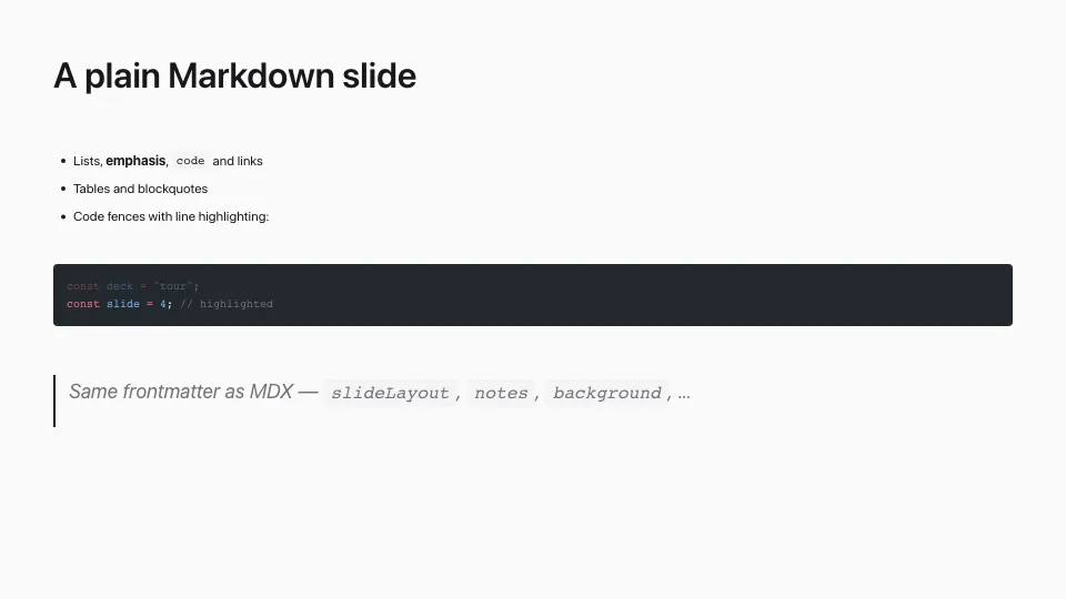 Slide in the minimal theme
