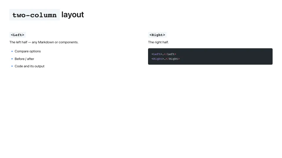 two-column layout with a full-width title above Left and Right columns